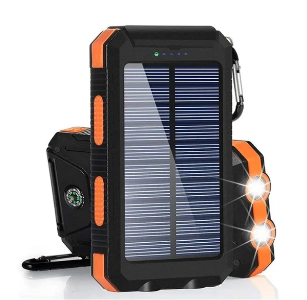 Solar Power Bank with Dual Headlights — 10000mAh or 20000mAh, LED Flashlight