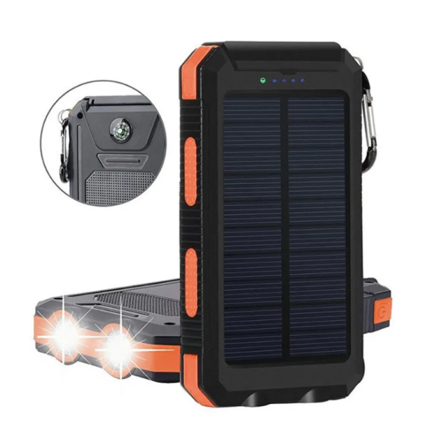 Solar Power Bank with Dual Headlights — 10000mAh or 20000mAh, LED Flashlight